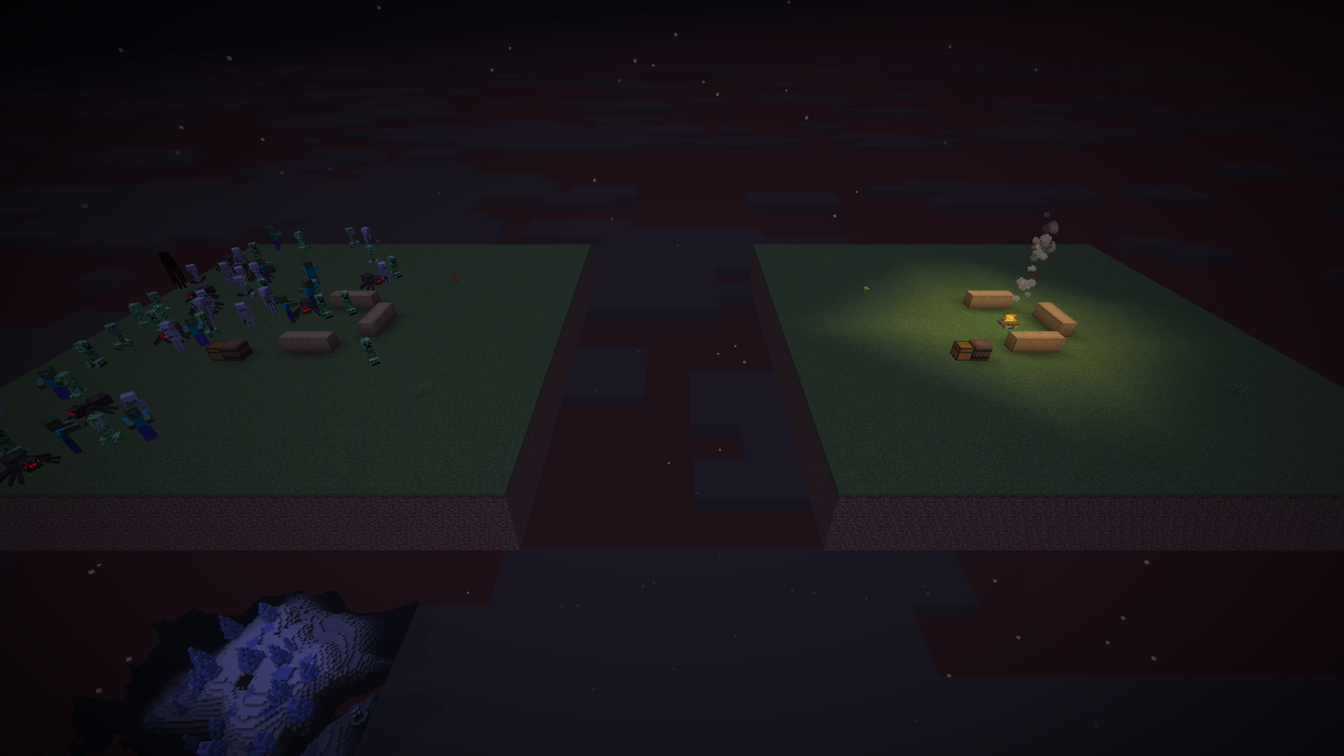 A lit campfire keeps the camp free of monsters